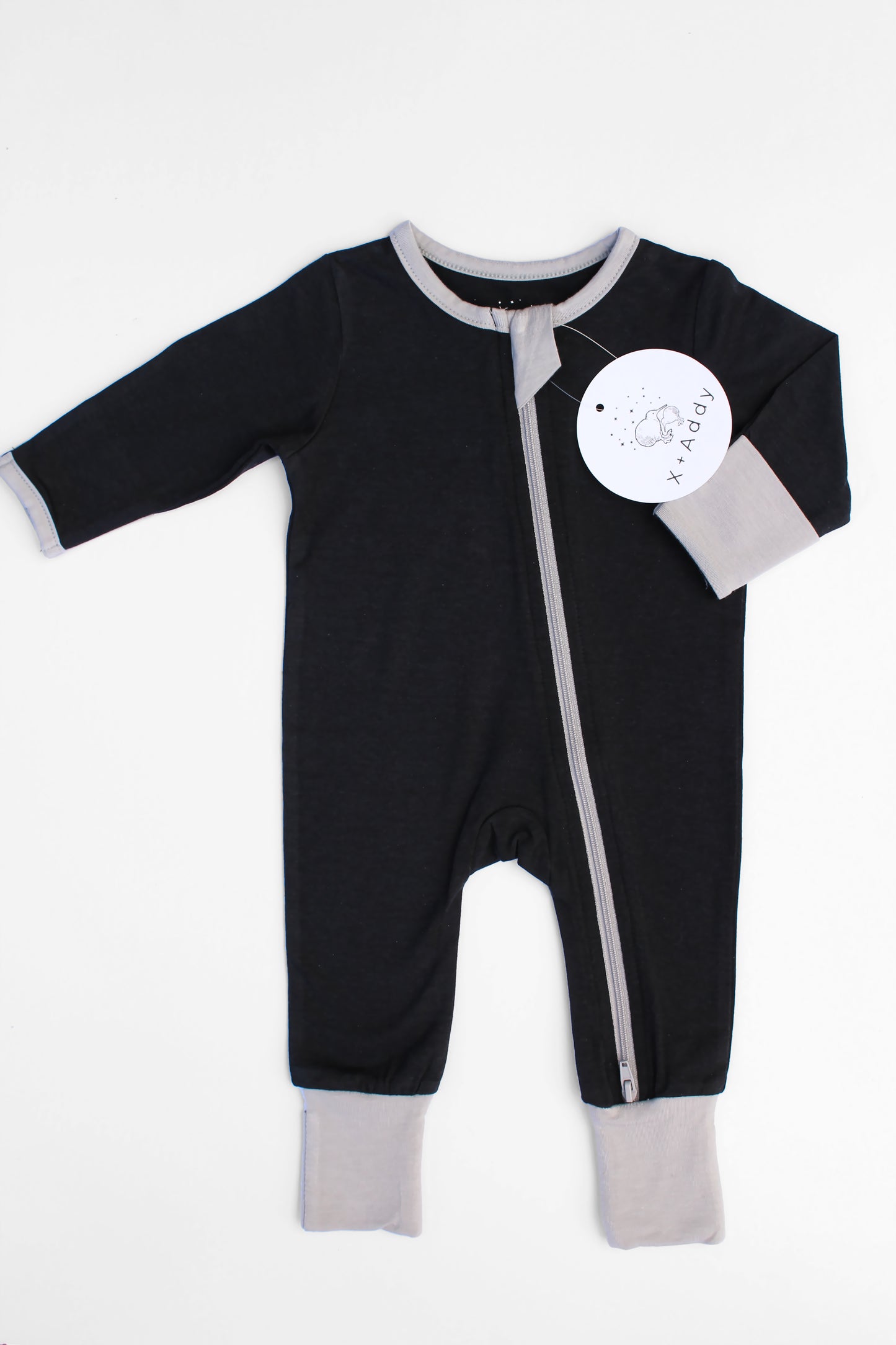 Baby romper - Black with grey hand & feet cuffs