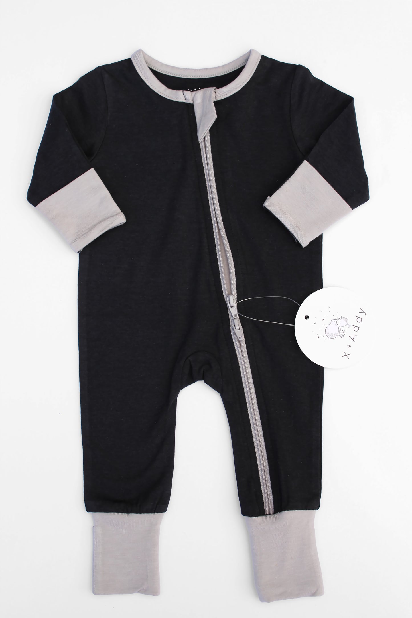 Baby romper - Black with grey hand & feet cuffs